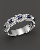 Sapphire And Diamond Band Ring In 14k White Gold