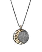 John Hardy Blackened Sterling Silver & 18k Bonded Gold Dot Hammered Moon Pendant Necklace, 36