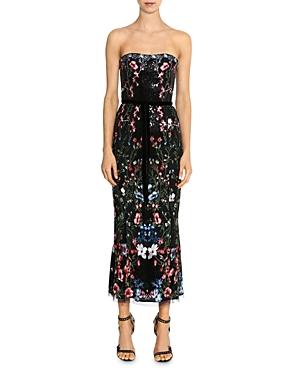 Marchesa Notte Embroidered Strapless Floral Midi Dress
