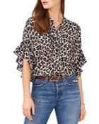 Vince Camuto Printed Ruffled Sleeve Henley Top