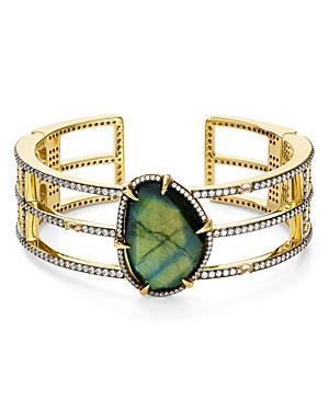 Nadri Mari Pave & Stone Hinge Cuff Bracelet In 18k Yellow Gold-plated & Ruthenium-plated Sterling Silver