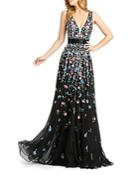 Mac Duggal Floral Embroidered V Neck Gown