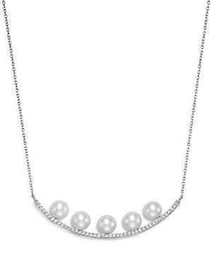 Mastoloni 18k White Gold Diamond And Cultured Freshwater Pearl Smiley Pendant Necklace, 16