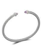 David Yurman Sterling Silver Cable Classic Bracelet With Amethyst & Diamonds