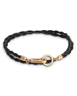 Allsaints Carabiner Clip Double Wrap Woven Leather Bracelet