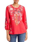 Johnny Was Ellia Cotton Embroidered Puff Sleeve Top