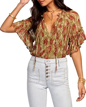 Ramy Brook Wallace Printed Flutter Sleeve Top