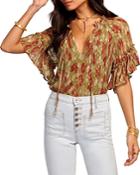Ramy Brook Wallace Printed Flutter Sleeve Top