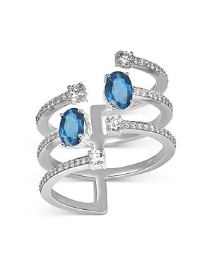 Hueb 18k White Gold Spectrum Blue Topaz & Diamond Multi-row Statement Ring