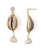 Aqua Cultured Freshwater Pearl & Shell Drop Earrings - 100% Exclusive