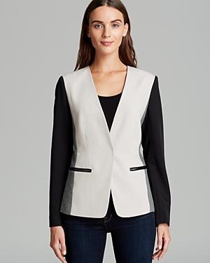 Dknyc Color Block Blazer With Faux Leather Trim