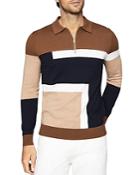 Reiss Summit Color Blocked Zip Long Sleeve Polo