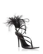 Saint Laurent Women's Instinct Pointed Toe Feather Trim High Heel Thong Sandals