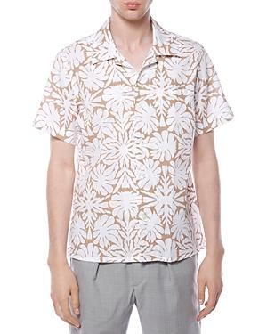 Eleventy Linen & Cotton Floral Print Button Down Camp Shirt