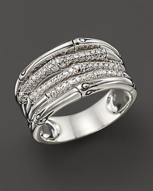 John Hardy Bamboo Sterling Silver Wide Ring With Diamonds