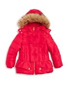 Catherine Malandrino Girls' Faux Fur Trim Hooded Parka - Sizes 4-6x - Compare At $100