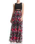 Avery G Illusion-waist Floral-print Gown