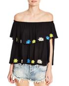 Piper Papua Off-the-shoulder Embroidered Ruffle Top