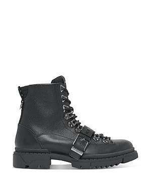 Karl Lagerfeld Paris Tumbled Leather Top Buckle Strap Boots