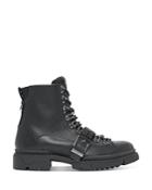 Karl Lagerfeld Paris Tumbled Leather Top Buckle Strap Boots