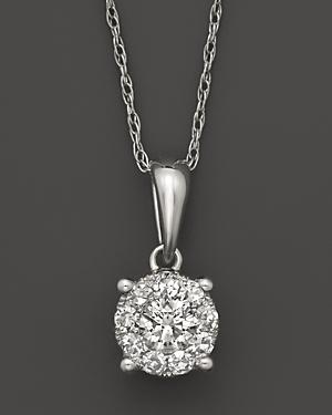 Diamond Cluster Pendant Necklace In 14k White Gold, 1.0 Ct. T.w.