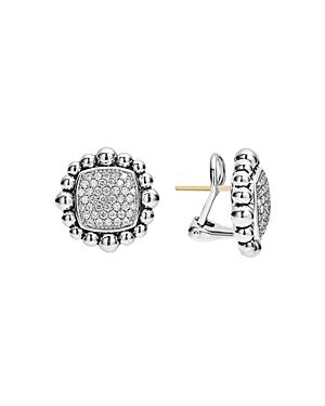Lagos Sterling Silver Caviar Spark Diamond Square Earrings