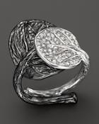 Michael Aram Rhodium Plated Sterling Silver Double Leaf Ring With Diamonds
