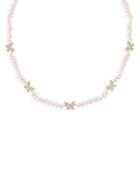 Adinas Jewels Pave Butterfly & Freshwater Pearl Beaded Choker Necklace In Gold Vermeil Sterling Silver, 12-15