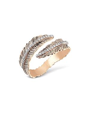 Kismet By Milka 14k Rose Gold Diamond Feather Bypass Ring