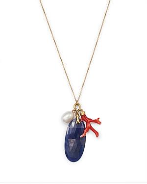 Annette Ferdinandsen Design 18k Yellow Gold Ocean Scavenger Blue Sapphire, Coral & Cultured Pearl Pendant Necklace, 20