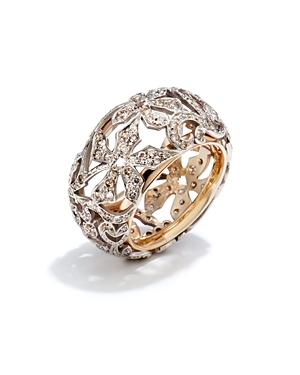 Pomellato Arabesque Ring With Brown Diamonds In 18k Rose And White Gold