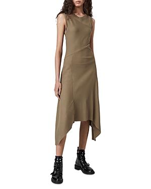 Allsaints Gia Ribbed Asymmetric Midi Dress