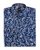 Boss Hank Stretch Cotton Leaf Print Slim Fit Dress Shirt