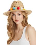 Aqua Pom-pom Trim Raffia Hat - 100% Exclusive