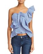 Alpha And Omega One-shoulder Gingham Ruffle Top
