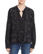 Johnny Was Sasha Embroidered Tie-front Blouse