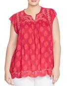 Lucky Brand Plus Embroidered Damask Print Top