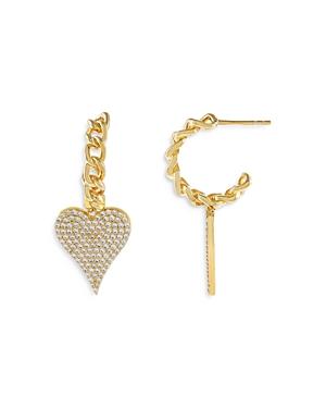 Adinas Jewels Heart Drop Curb Chain Hoop Earrings