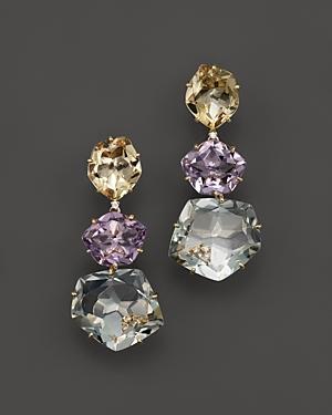 Vianna Brasil 18k Yellow Gold Earrings With Pink Amethyst, Citrine, Prasiolite And Diamond Accents