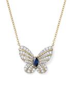 Diamond And Sapphire Butterfly Pendant Necklace In 14k Yellow Gold, 17 - 100% Exclusive