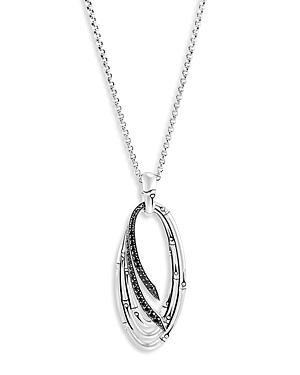 John Hardy Sterling Silver Black Sapphire & Black Spinel Bamboo Loop Long Pendant Necklace, 32-34