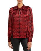 Jason Wu Tie Neck Snake Print Silk Blouse