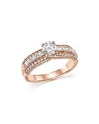 Diamond Round And Baguette Center Ring In 14k Rose Gold, 1.0 Ct. T.w. - 100% Exclusive