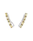 Judith Ripka Sterling Silver Lafayette Ear Climbers With Canary Crystal