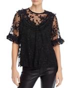 The Kooples Floral Tulle Keyhole Top
