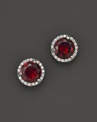 Garnet And Diamond Halo Stud Earrings In 14k White Gold - 100% Exclusive