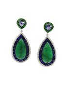 Amrapali Jewels 18k White Gold Emerald, Sapphire, Tanzanite, Tsavorite And Diamond Drop Earrings