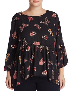 Cupio Plus Butterfly Print Bell Sleeve Top