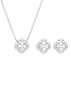 Swarovski Sparking Dance Crystal Clover Pendant Necklace & Stud Earrings Set In Rhodium Plated