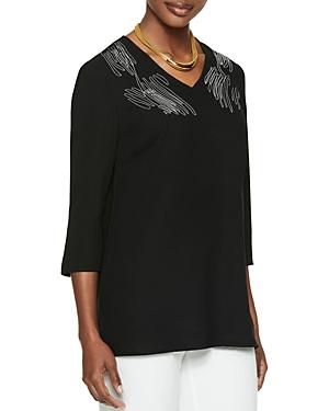 Misook Topstitched V-neck Blouse